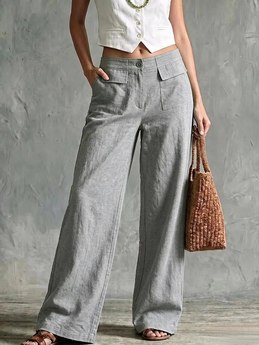 Freya- Gamba Larga Casual Morbida in Lino Cotone