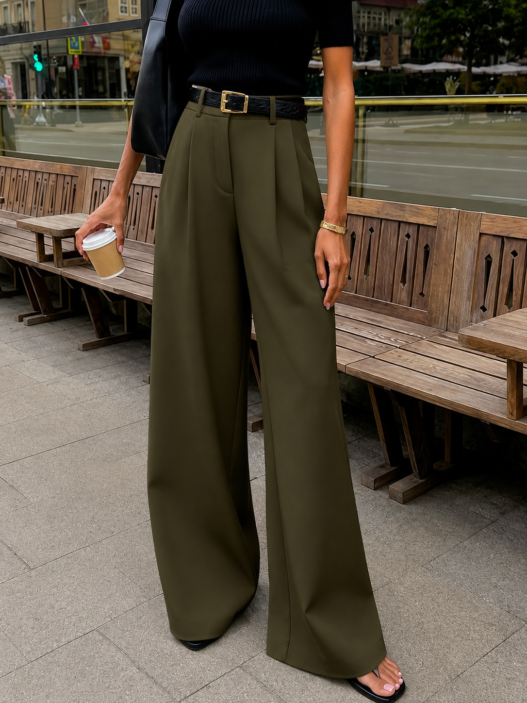 Jessy- Pantaloni a gamba larga, senza cintura