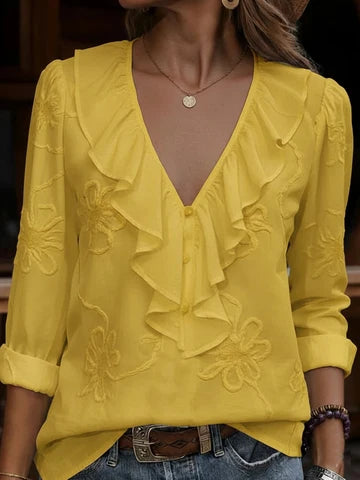 Celestine - Camicia a V con volant floreali vintage