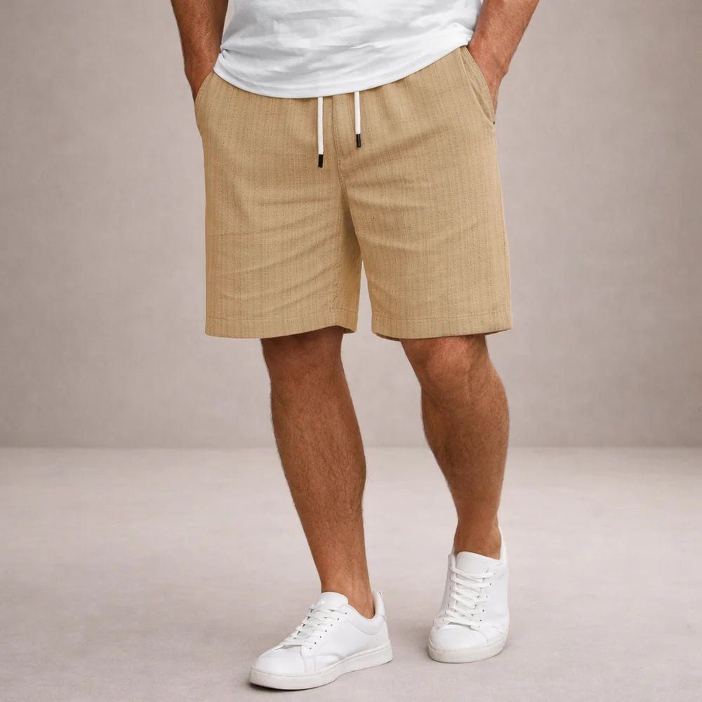 Willock - Pantaloncini estivi casual da uomo in lino-poliestere con coulisse