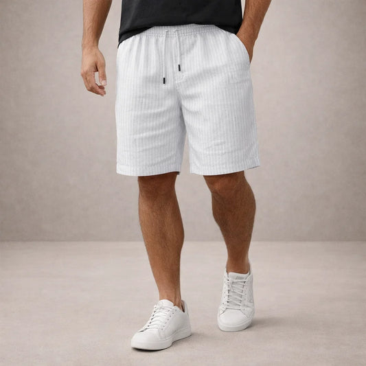 Willock - Pantaloncini estivi casual da uomo in lino-poliestere con coulisse