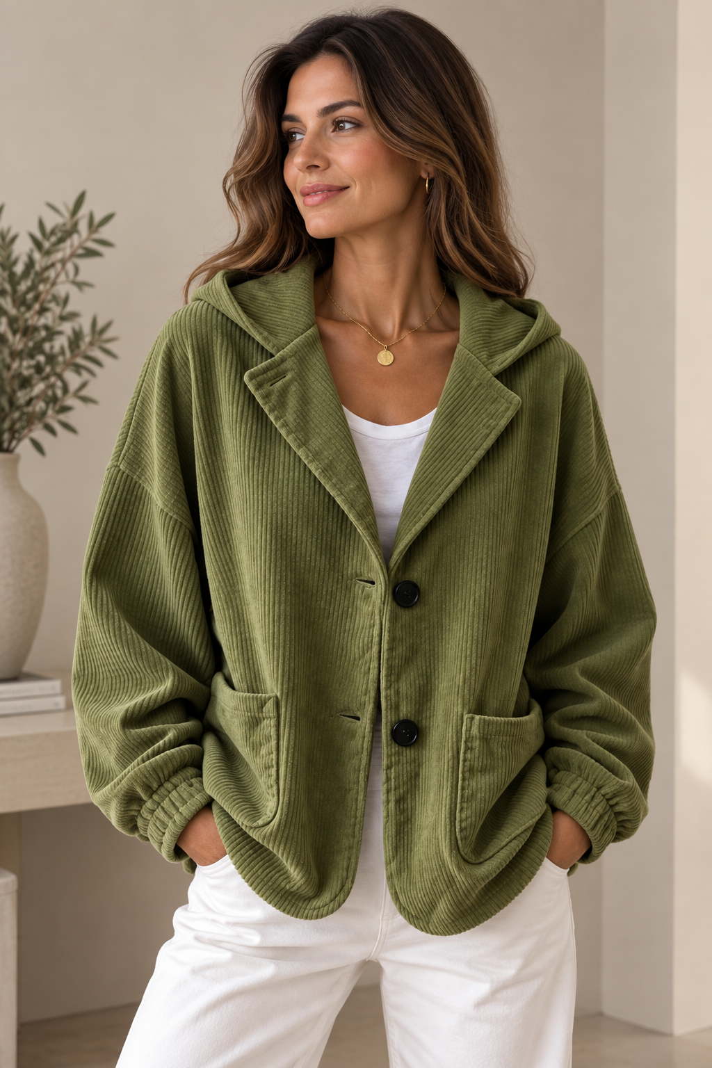 Giacca oversize in velluto a coste con cappuccio