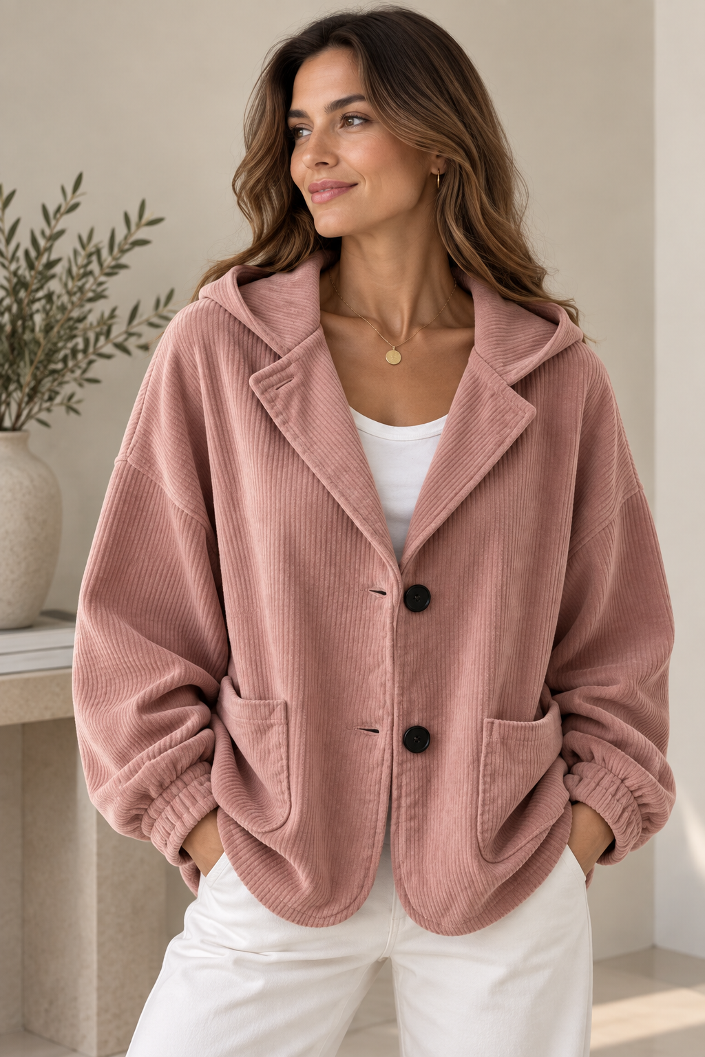 Giacca oversize in velluto a coste con cappuccio