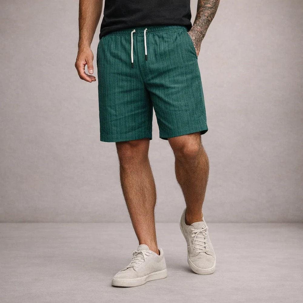 Willock - Pantaloncini estivi casual da uomo in lino-poliestere con coulisse