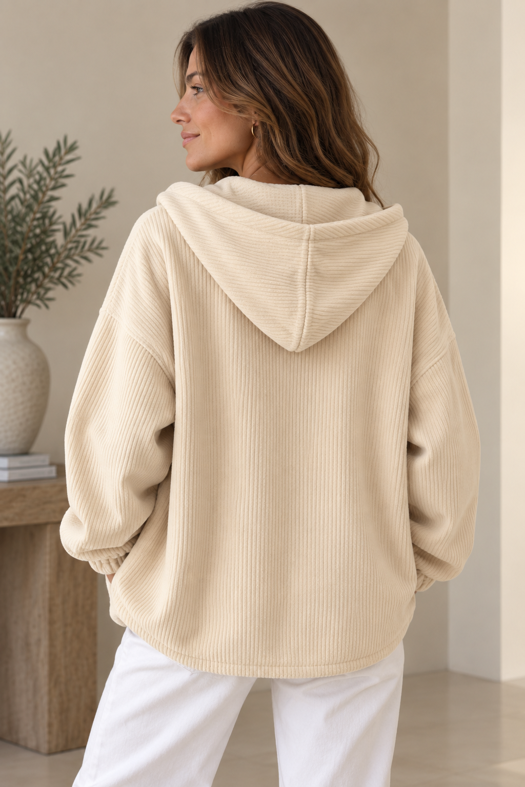 Giacca oversize in velluto a coste con cappuccio