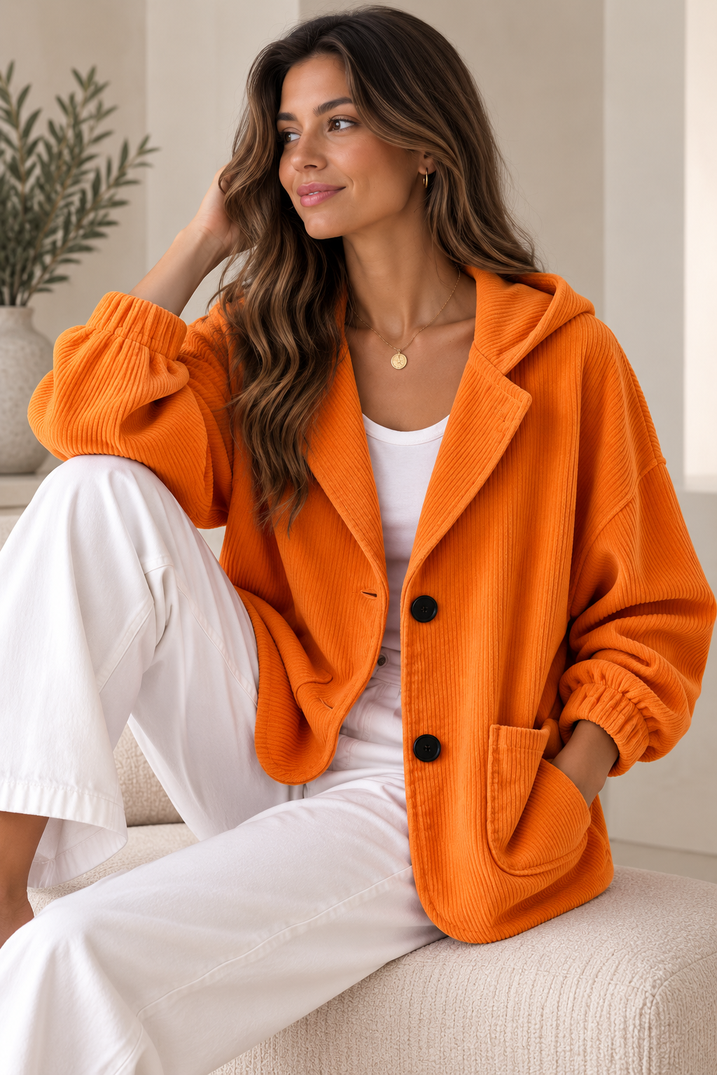 Giacca oversize in velluto a coste con cappuccio