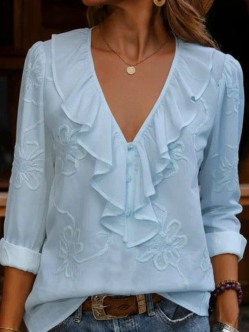 Celestine - Camicia a V con volant floreali vintage