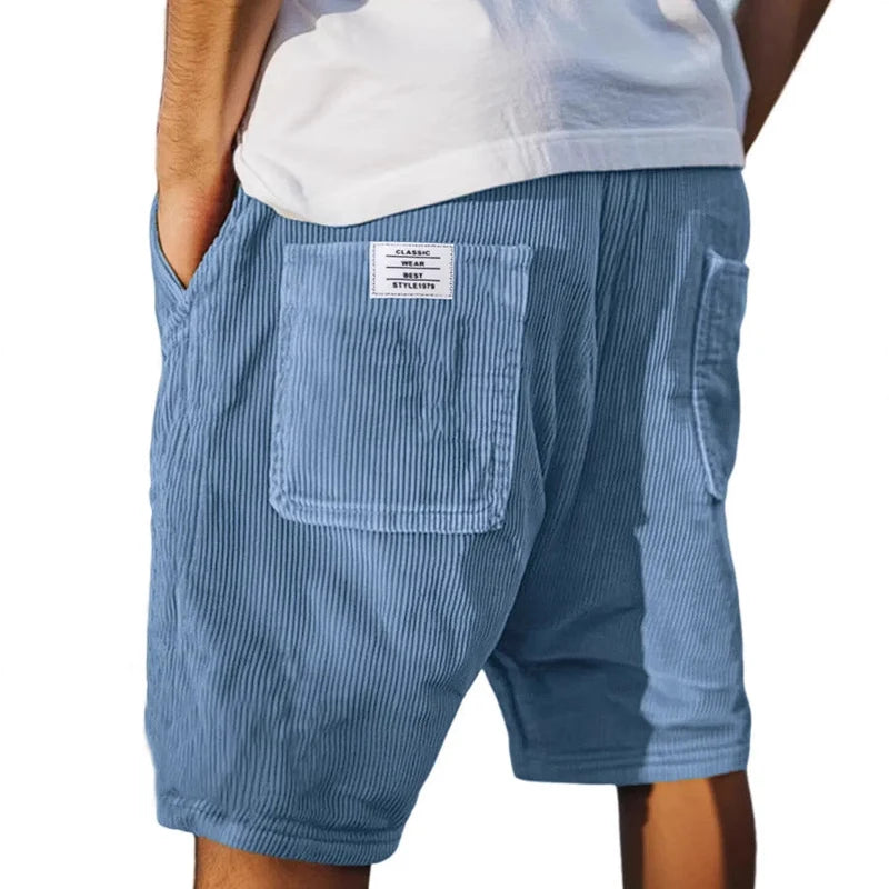 Spence - Pantaloncini di velluto a coste da uomo con elastico in vita e tasche casual