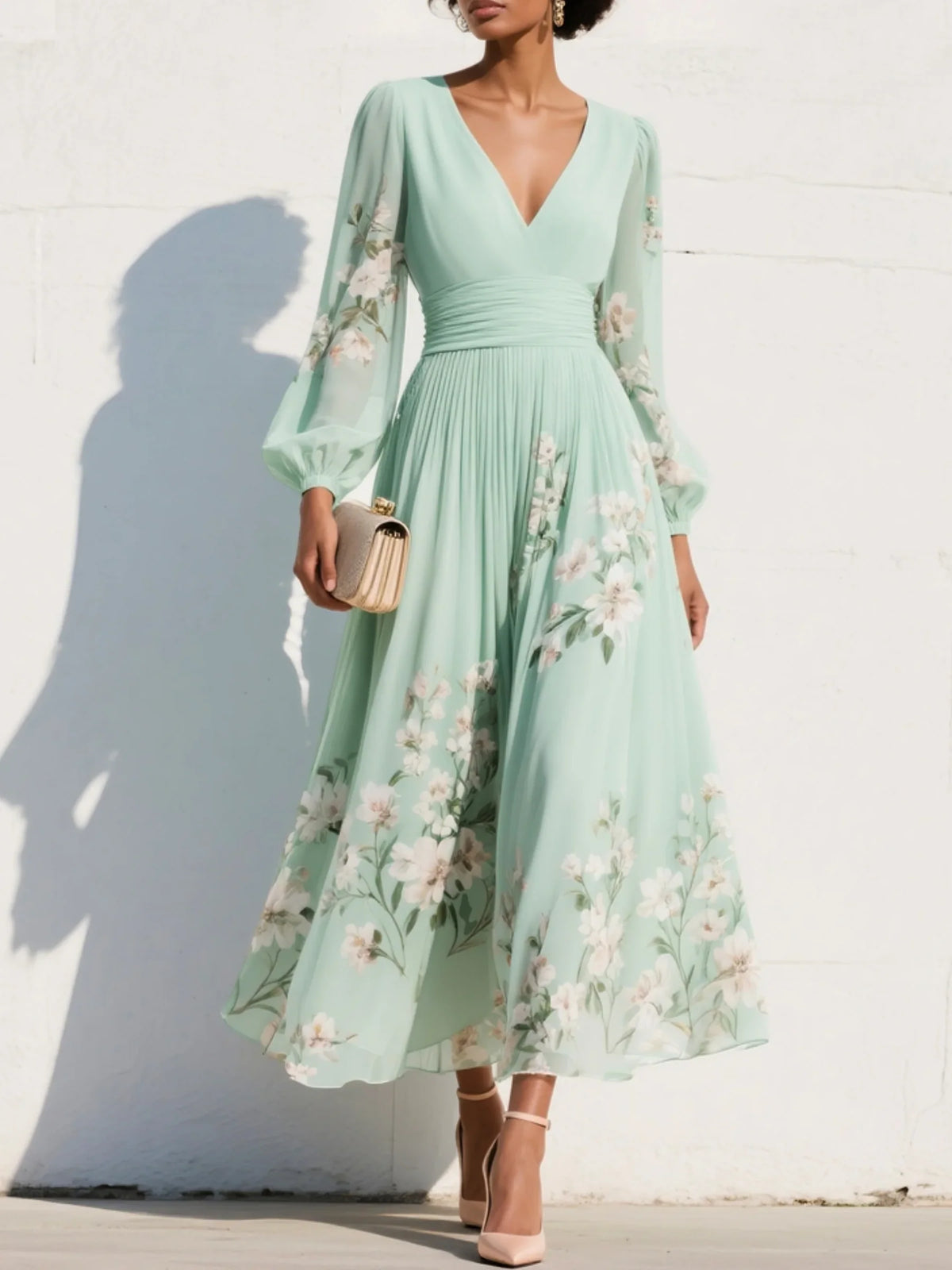 Rosaleen - Abito lungo in chiffon plissettato