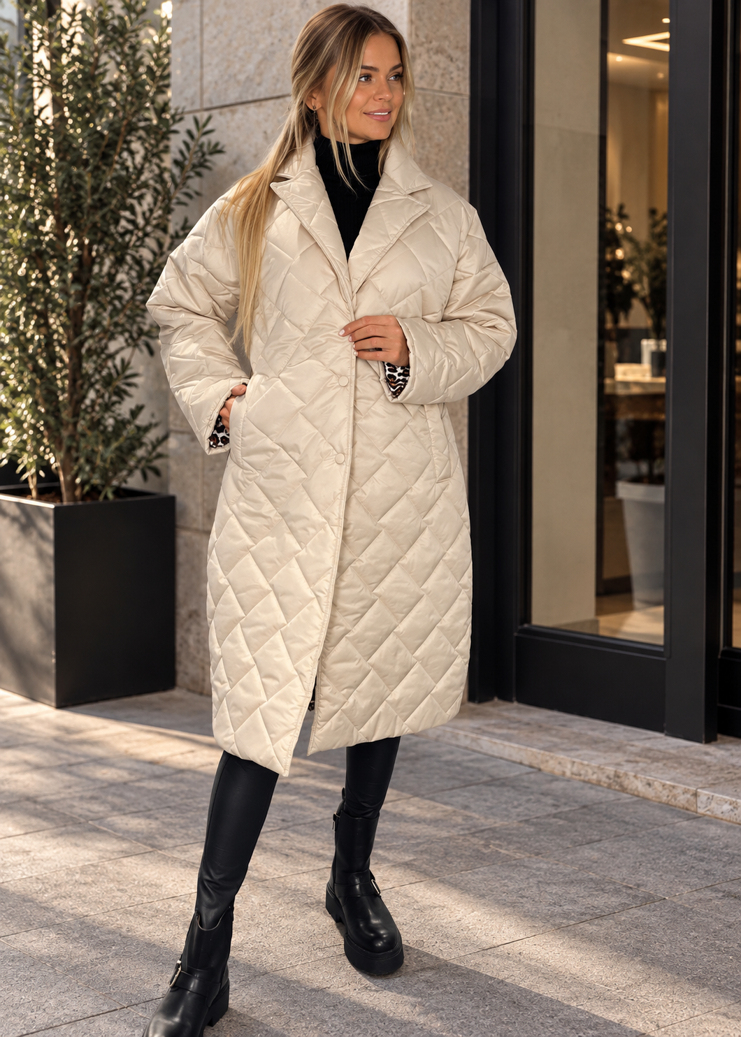 Cappotto lungo trapuntato reversibile