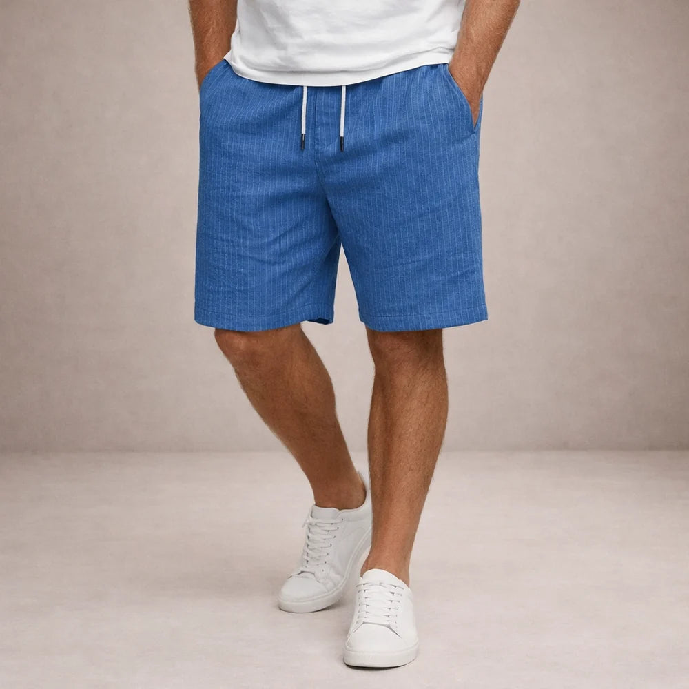 Willock - Pantaloncini estivi casual da uomo in lino-poliestere con coulisse