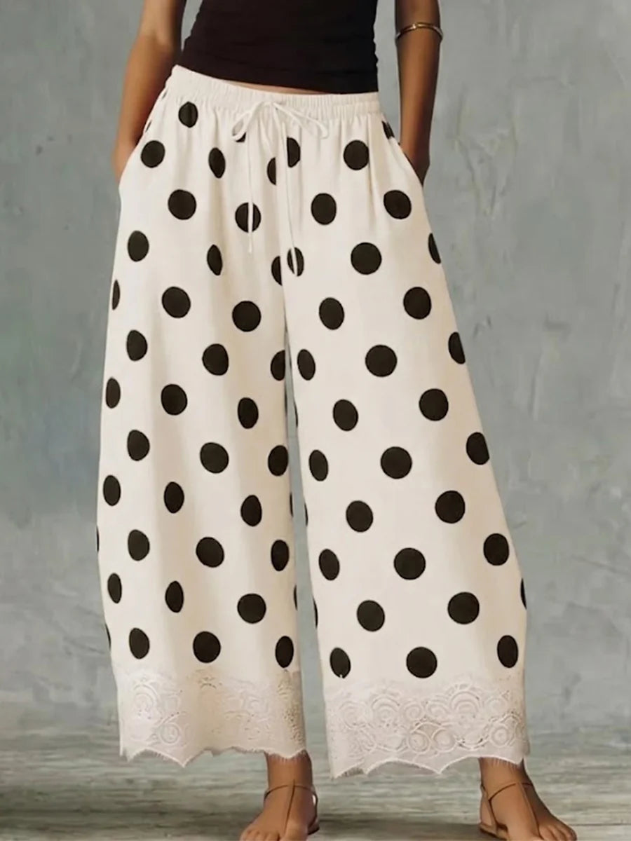 Grace - Stampa a pois con bordo in pizzo e gamba larga