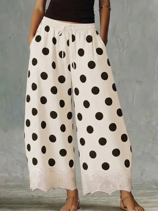 Grace - Stampa a pois con bordo in pizzo e gamba larga
