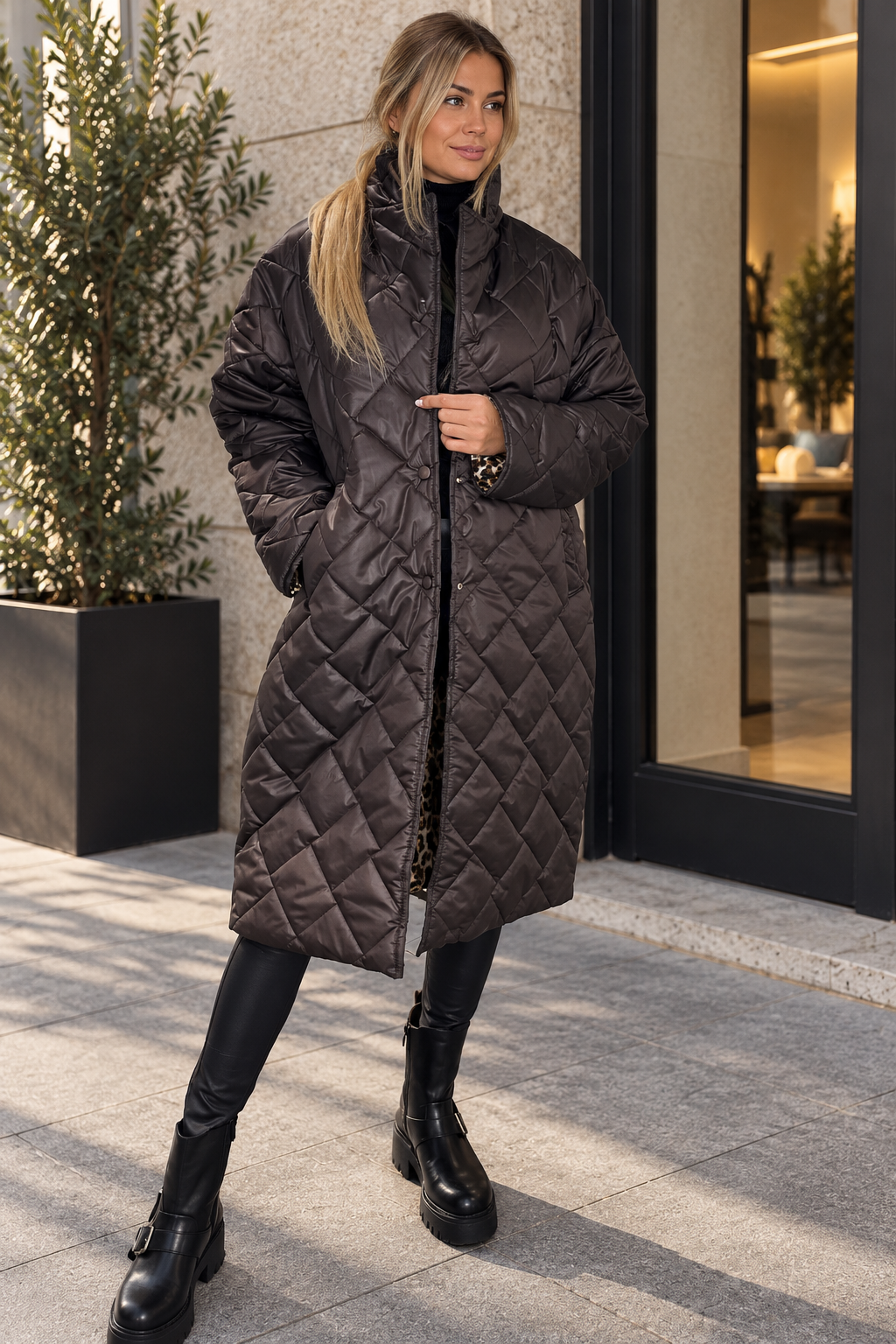 Cappotto lungo trapuntato reversibile