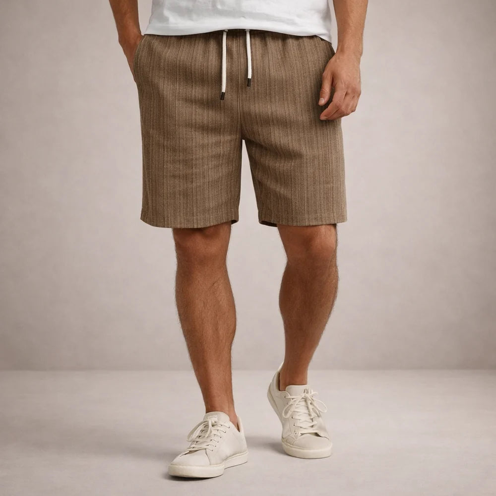 Willock - Pantaloncini estivi casual da uomo in lino-poliestere con coulisse