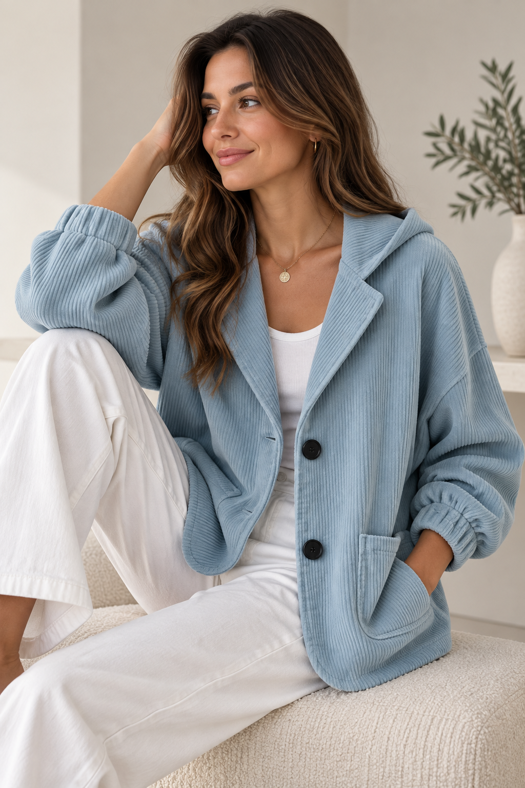 Giacca oversize in velluto a coste con cappuccio