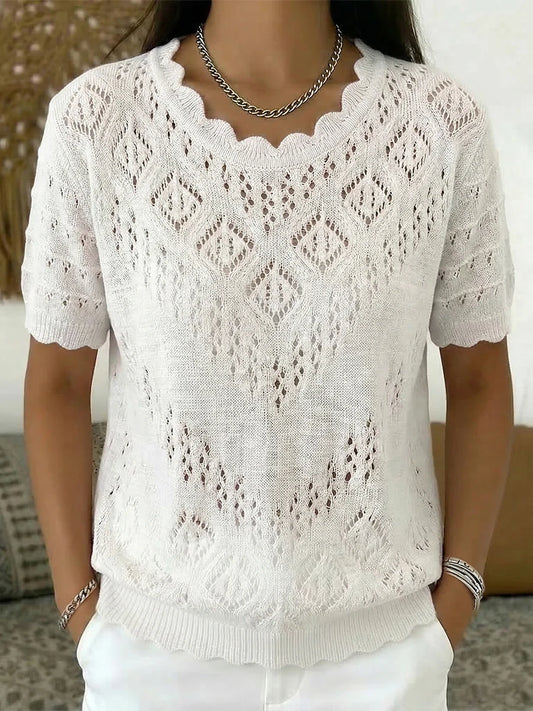 Ava - Top a maglia a maniche corte all'uncinetto Prezzo normale