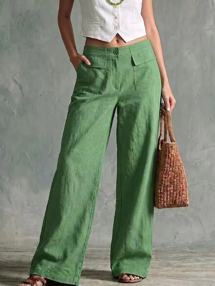 Freya- Gamba Larga Casual Morbida in Lino Cotone