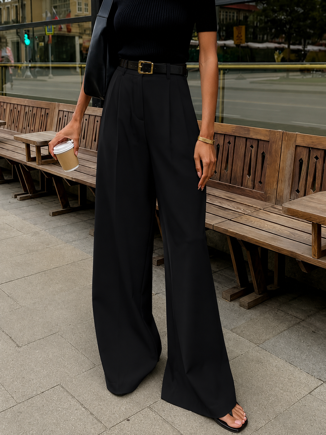 Jessy- Pantaloni a gamba larga, senza cintura