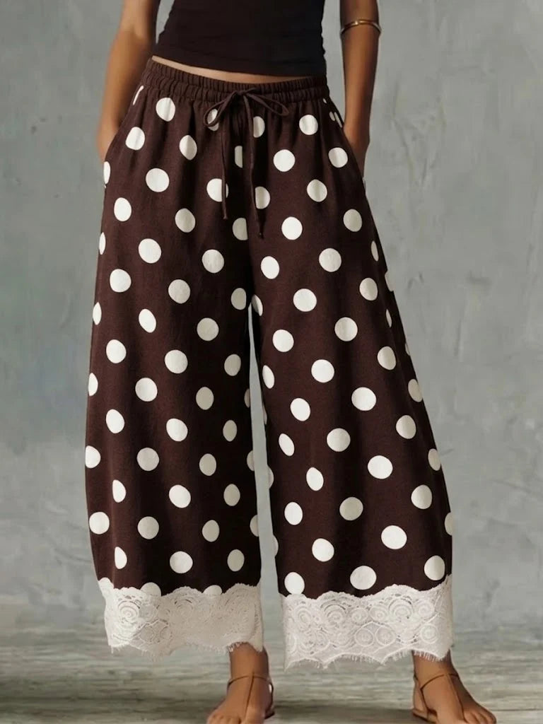 Grace - Stampa a pois con bordo in pizzo e gamba larga