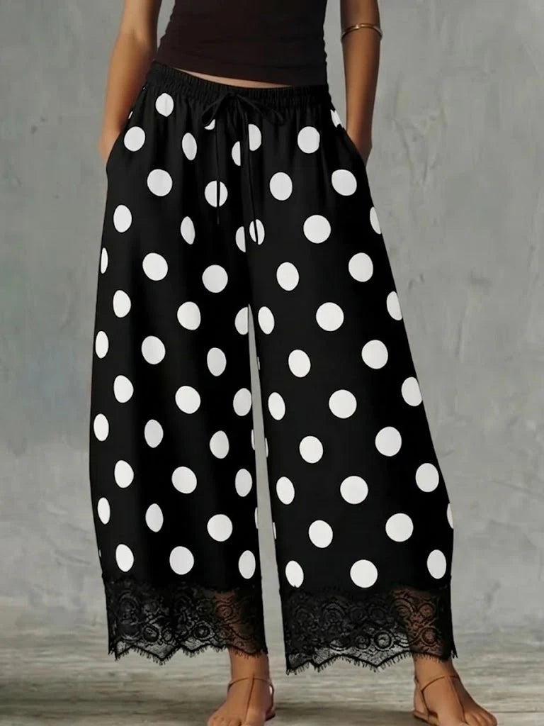 Grace - Stampa a pois con bordo in pizzo e gamba larga