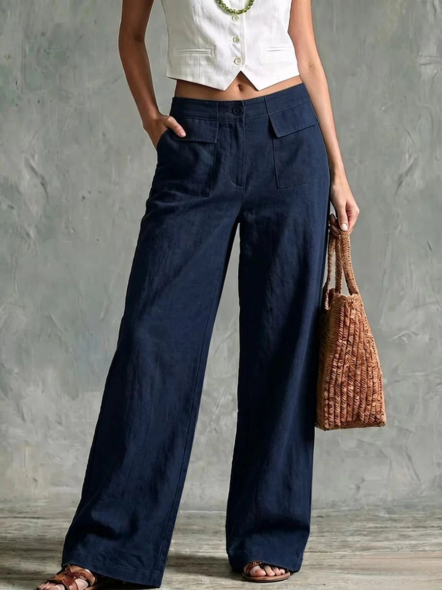 Freya- Gamba Larga Casual Morbida in Lino Cotone