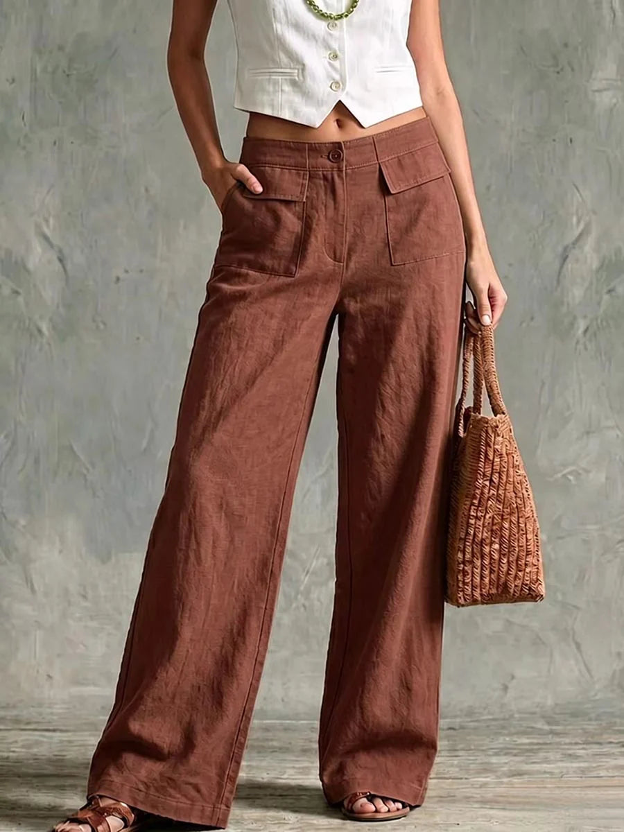 Freya- Gamba Larga Casual Morbida in Lino Cotone