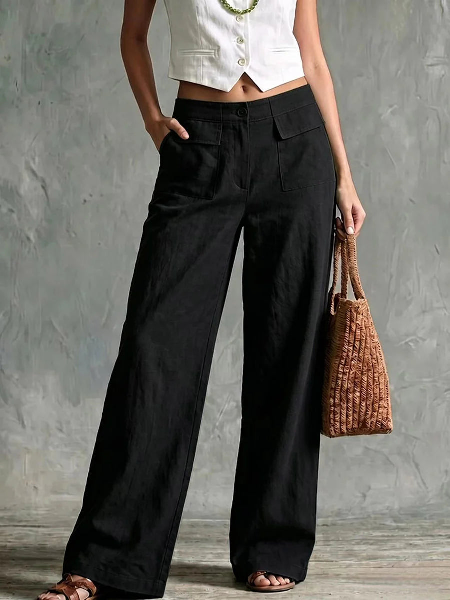 Freya- Gamba Larga Casual Morbida in Lino Cotone