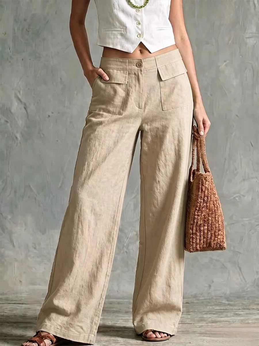 Freya- Gamba Larga Casual Morbida in Lino Cotone