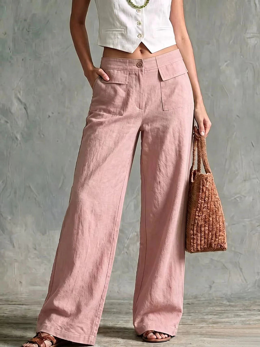 Freya- Gamba Larga Casual Morbida in Lino Cotone