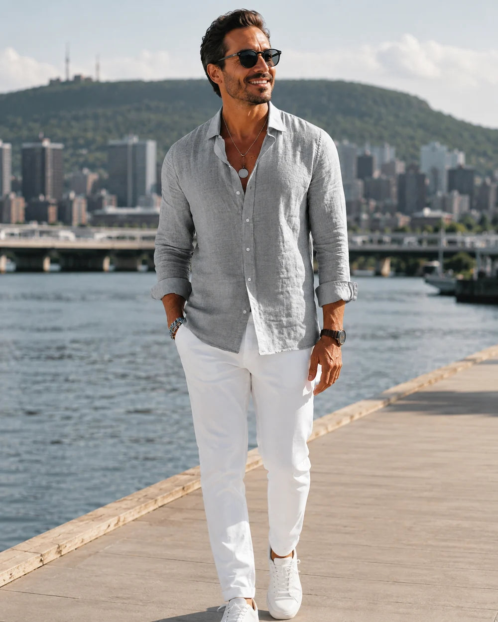 William - Camicia leggera da uomo in cotone e poliestere