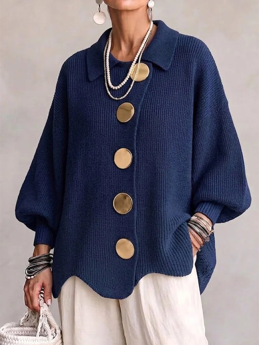 Orla - Cardigan in Maglia Oversize con Colletto e Grandi Bottoni Metallici